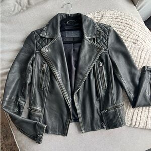 All Saints Cargo Distressed Leather Jacket